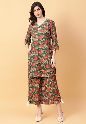 Green Printed Cotton Co Ord Set