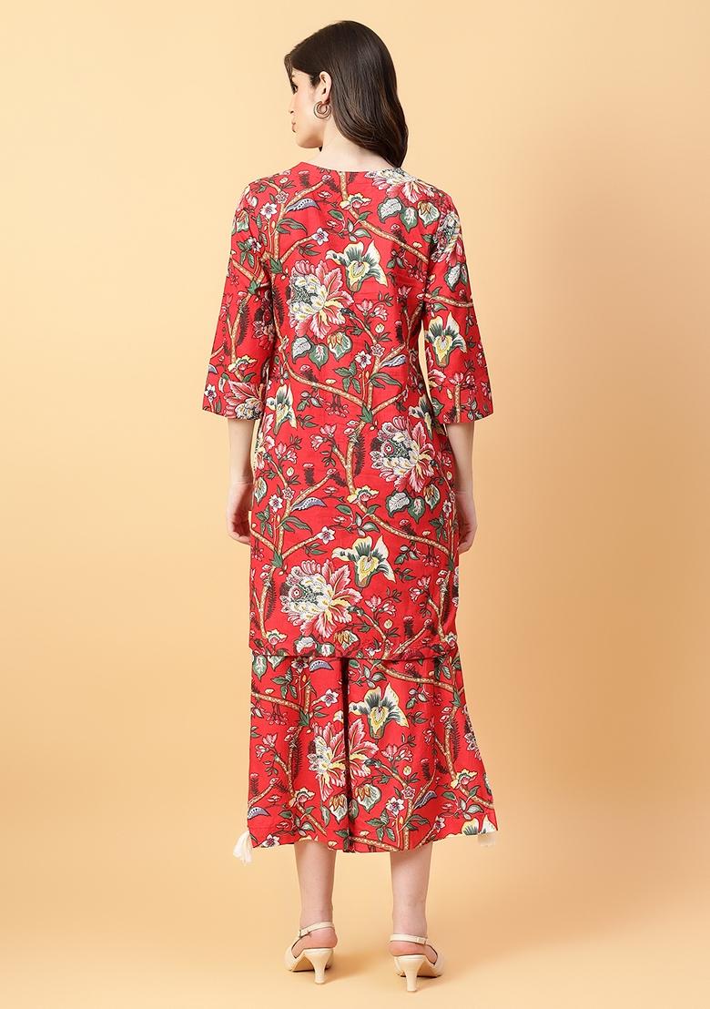 Red Printed Cotton Co Ord Set
