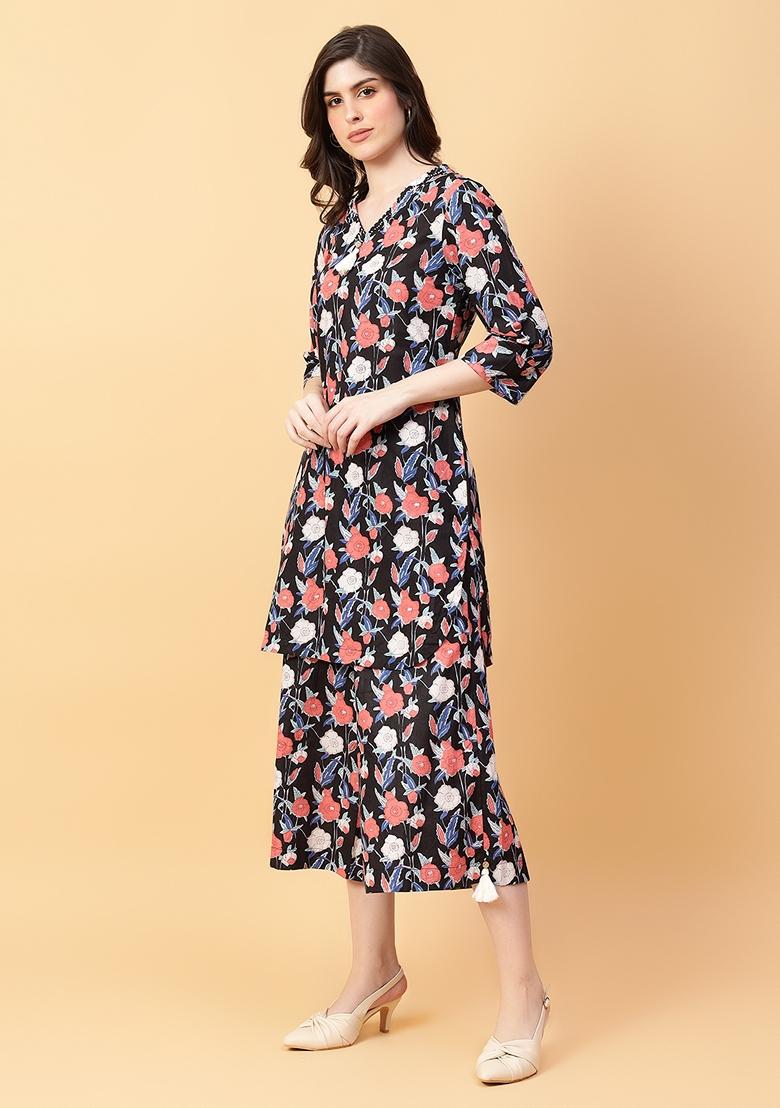 Black Printed Cotton Co Ord Set