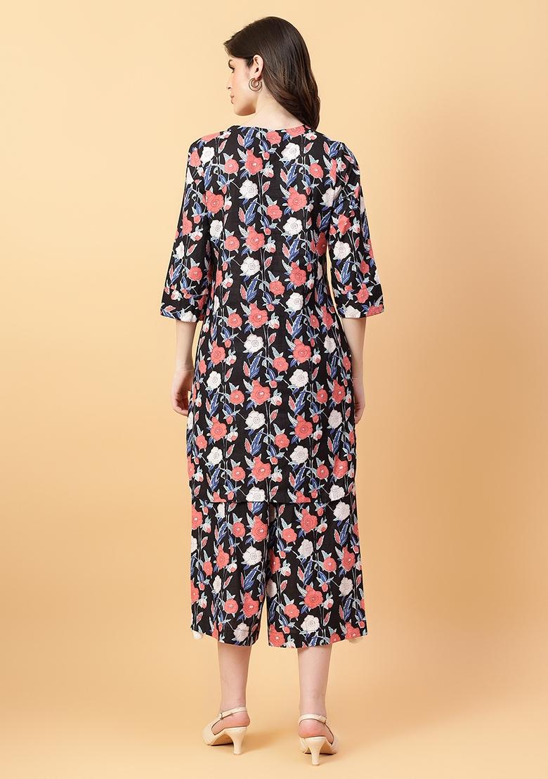 Black Printed Cotton Co Ord Set