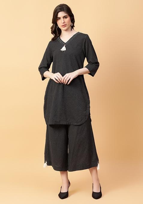 Black Printed Cotton Co Ord Set