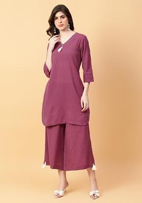 Purple Printed Cotton Co Ord Set