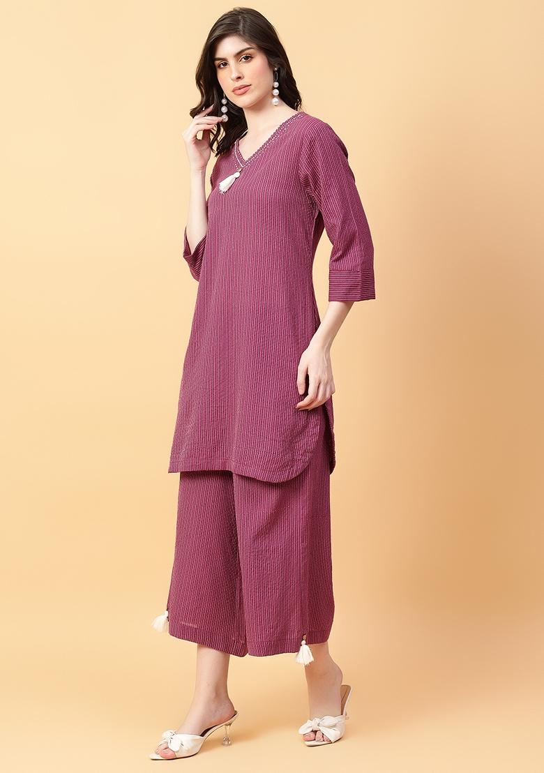 Purple Printed Cotton Co Ord Set