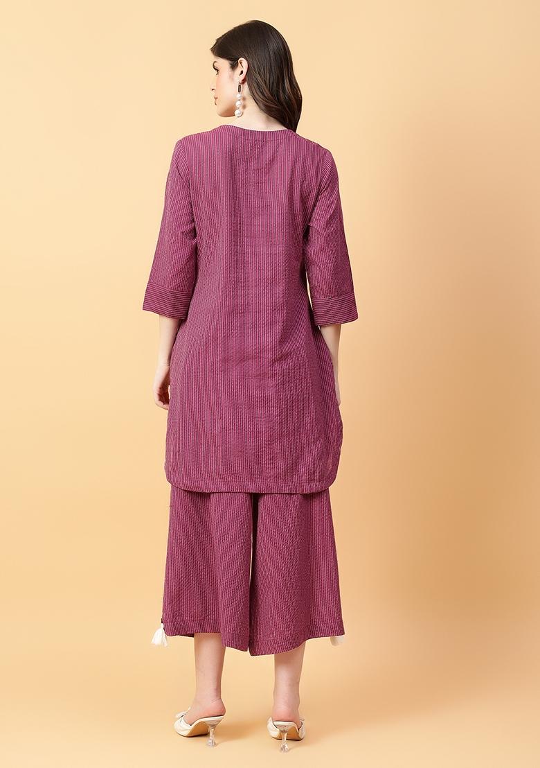 Purple Printed Cotton Co Ord Set