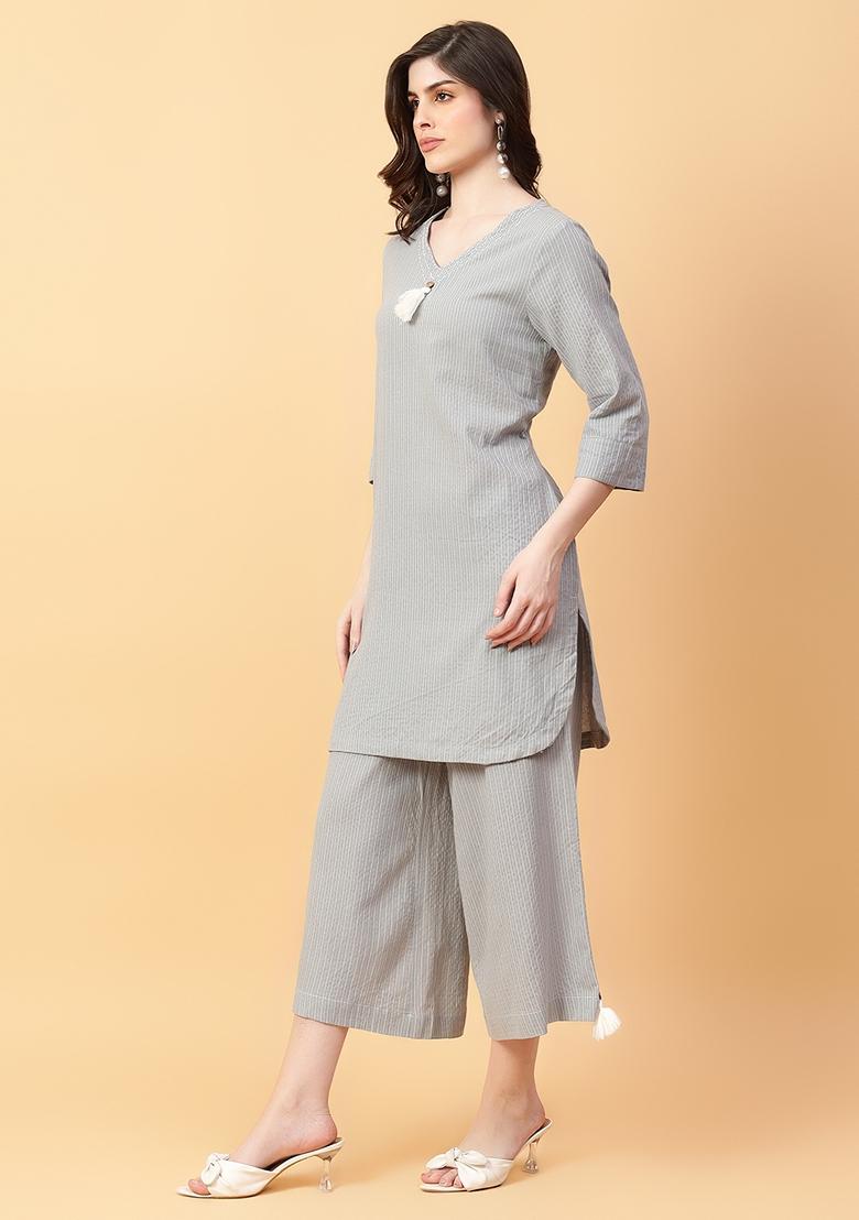 Grey Printed Cotton Co Ord Set