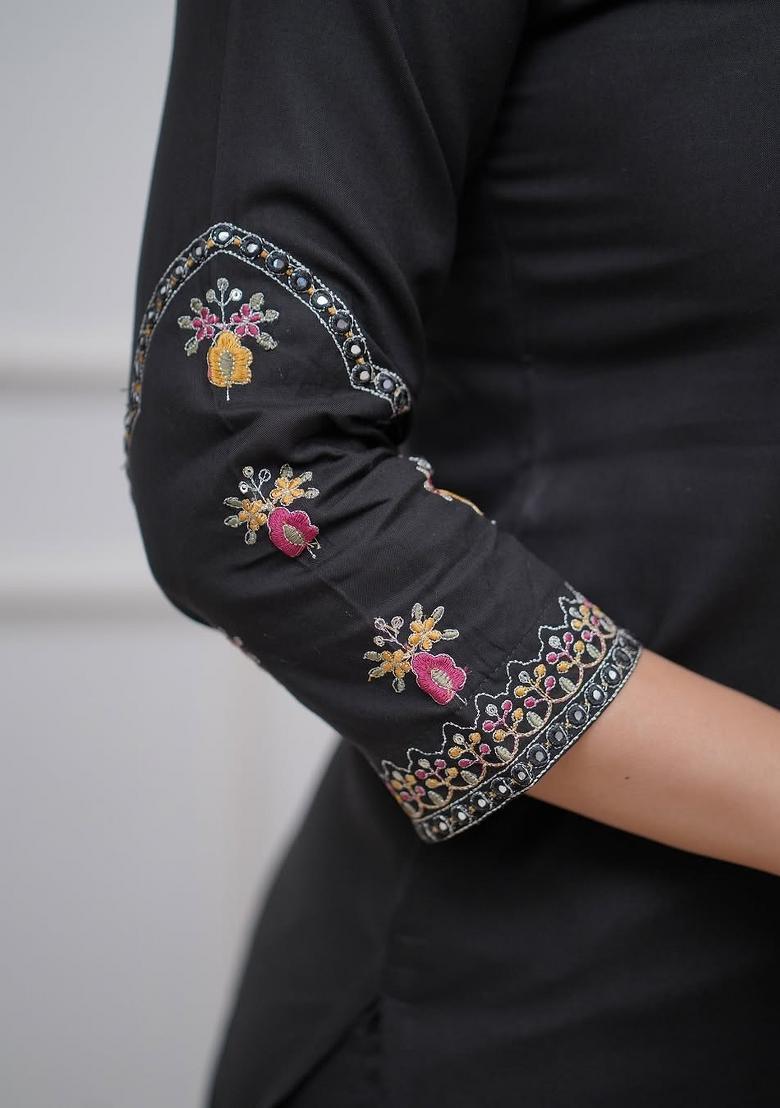 Black Embroidererd Viscose Silk Salwar Kameez With Dupatta