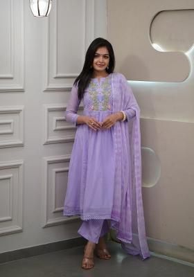 Lavender Embroidererd Georgette Anarkali Set With Dupatta