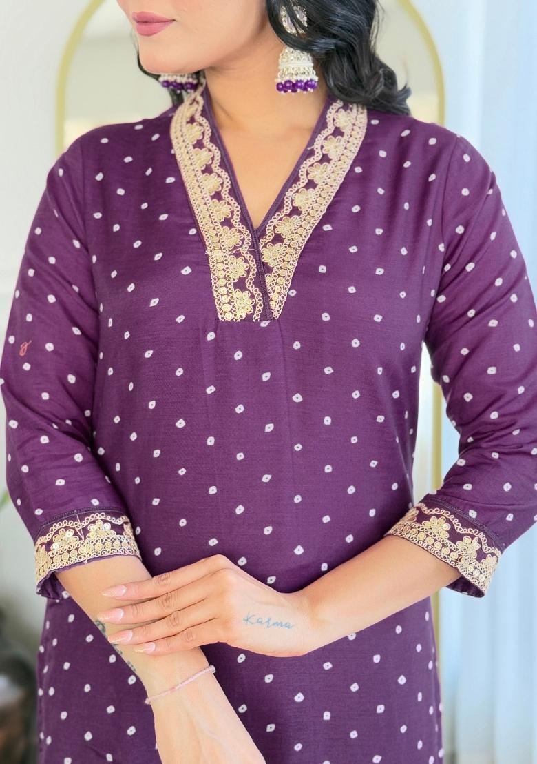 Purple Embroidererd Vichitra Silk Salwar Kameez With Dupatta