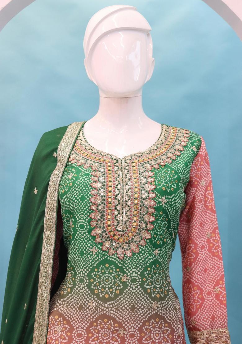 Peach Embroidererd Silk Palazzo Set With Dupatta