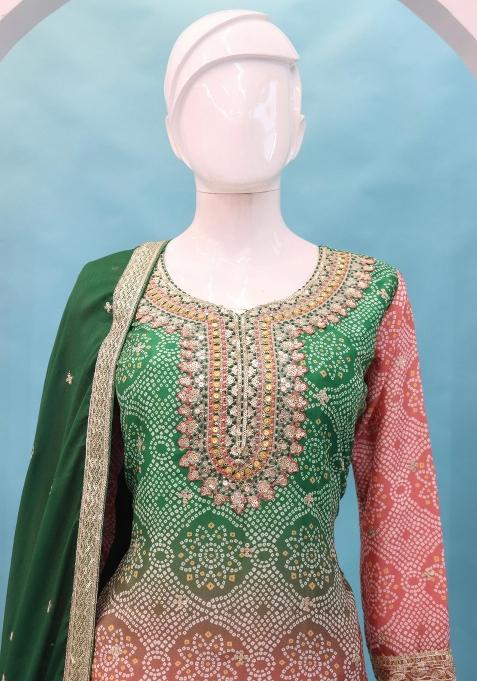 Peach Embroidererd Silk Palazzo Set With Dupatta