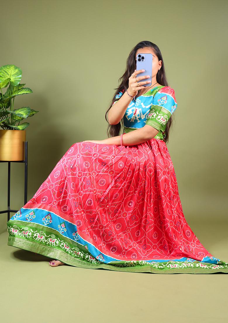 Red Printed Silk Gown