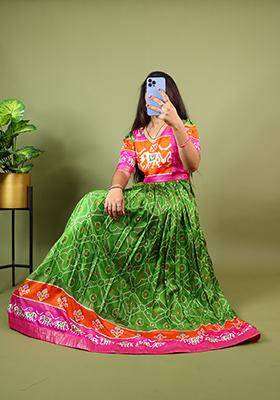 Green Printed Silk Gown
