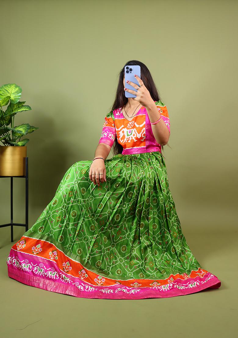Green Printed Silk Gown