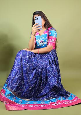 Blue Printed Silk Gown