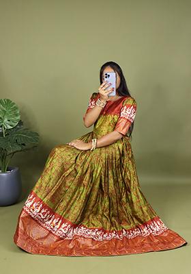 Green Printed Soft Silk Gown