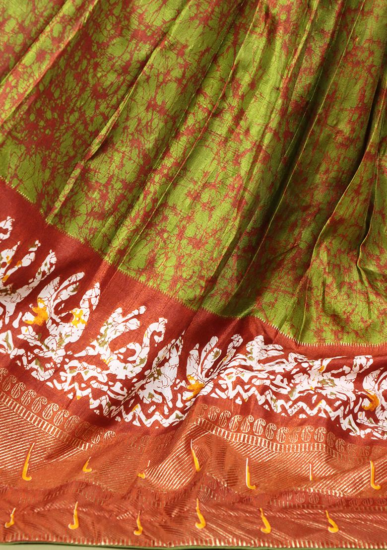 Green Printed Soft Silk Gown