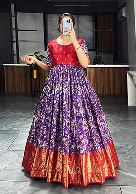 Purple Printed Silk Gown