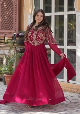 Pink Sequin Embroidered Georgette Anarkali Set With Dupatta