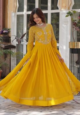 Yellow Sequin Embroidered Georgette Anarkali Set With Dupatta