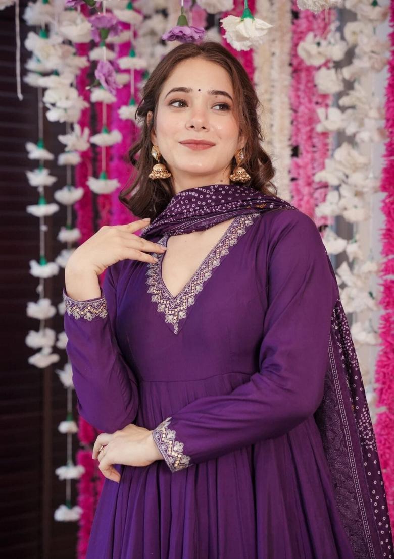 Maroon Abstract Print Chenderi Salwar Kameez With Dupatta