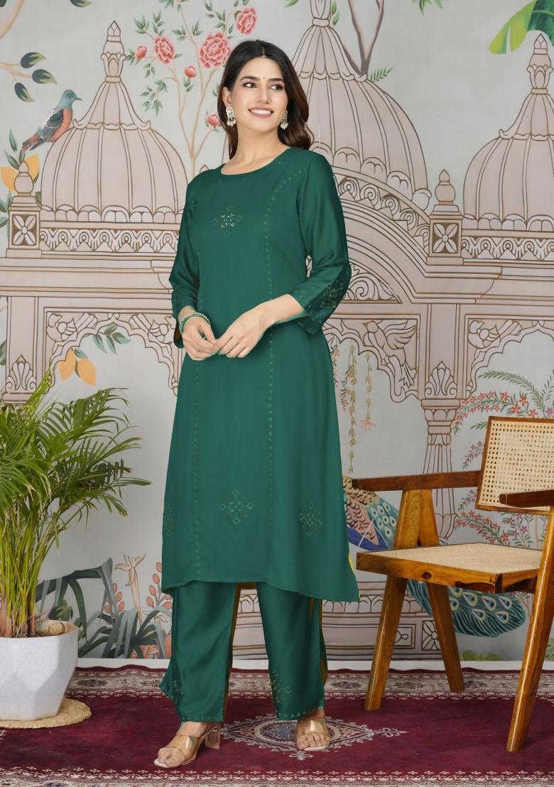 Green Abstract Print Art Silk Salwar Kameez