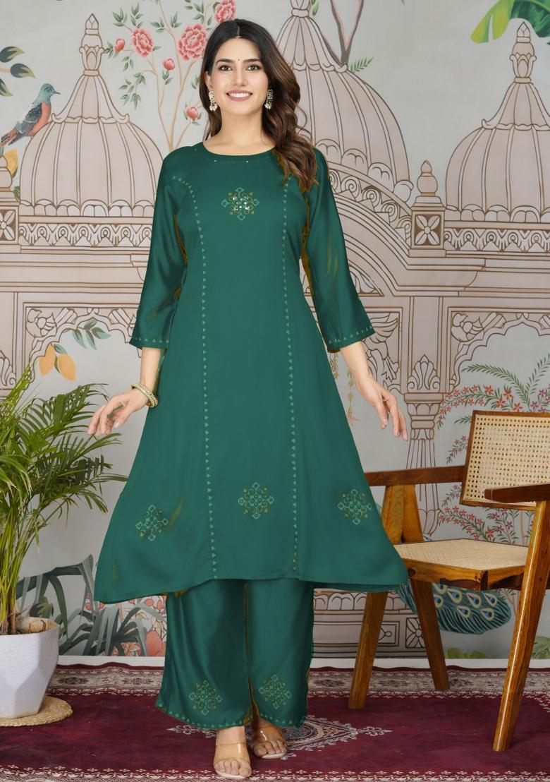 Green Abstract Print Art Silk Salwar Kameez