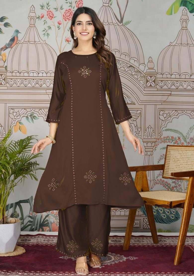Grey Abstract Print Art Silk Salwar Kameez
