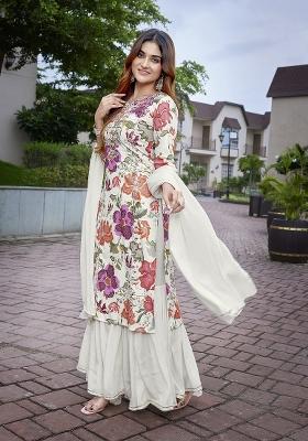 Off White Resham Embroidery Viscose Salwar Kameez With Dupatta