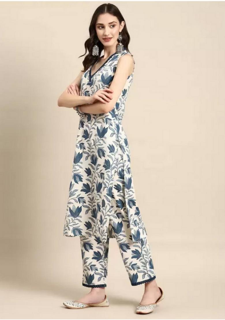 Grey Abstract Print Viscose Salwar Kameez With Dupatta