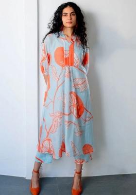 Sky Blue Abstract Print Viscose Salwar Kameez With Dupatta