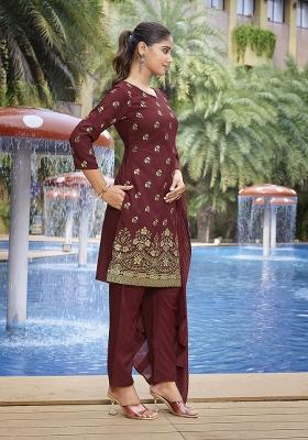 Maroon Abstract Print Crepe Salwar Kameez With Dupatta