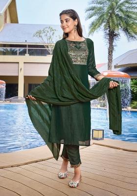 Green Abstract Print Art Silk Salwar Kameez With Dupatta