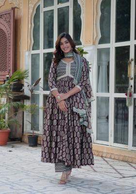 Maroon Abstract Print Cotton Salwar Kameez With Dupatta