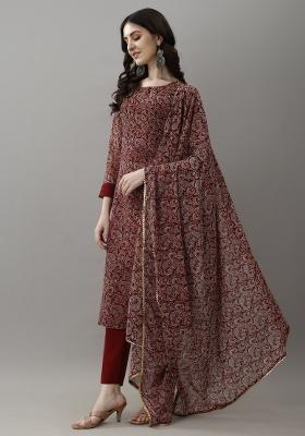 Maroon Abstract Print Georgette Salwar Kameez With Dupatta
