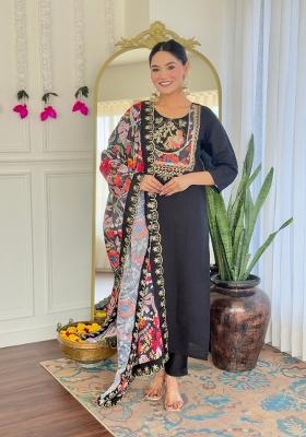 Black Abstract Print Chenderi Salwar Kameez With Dupatta