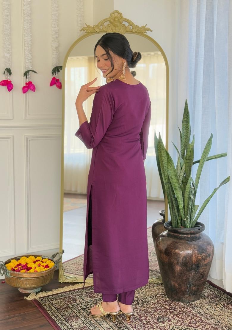 Maroon Abstract Print Chenderi Salwar Kameez With Dupatta