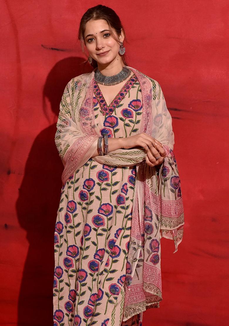 Pink Abstract Print Art Silk Salwar Kameez With Dupatta