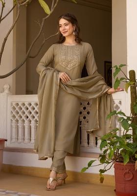 Green Resham Embroidery Rayon Salwar Kameez With Dupatta