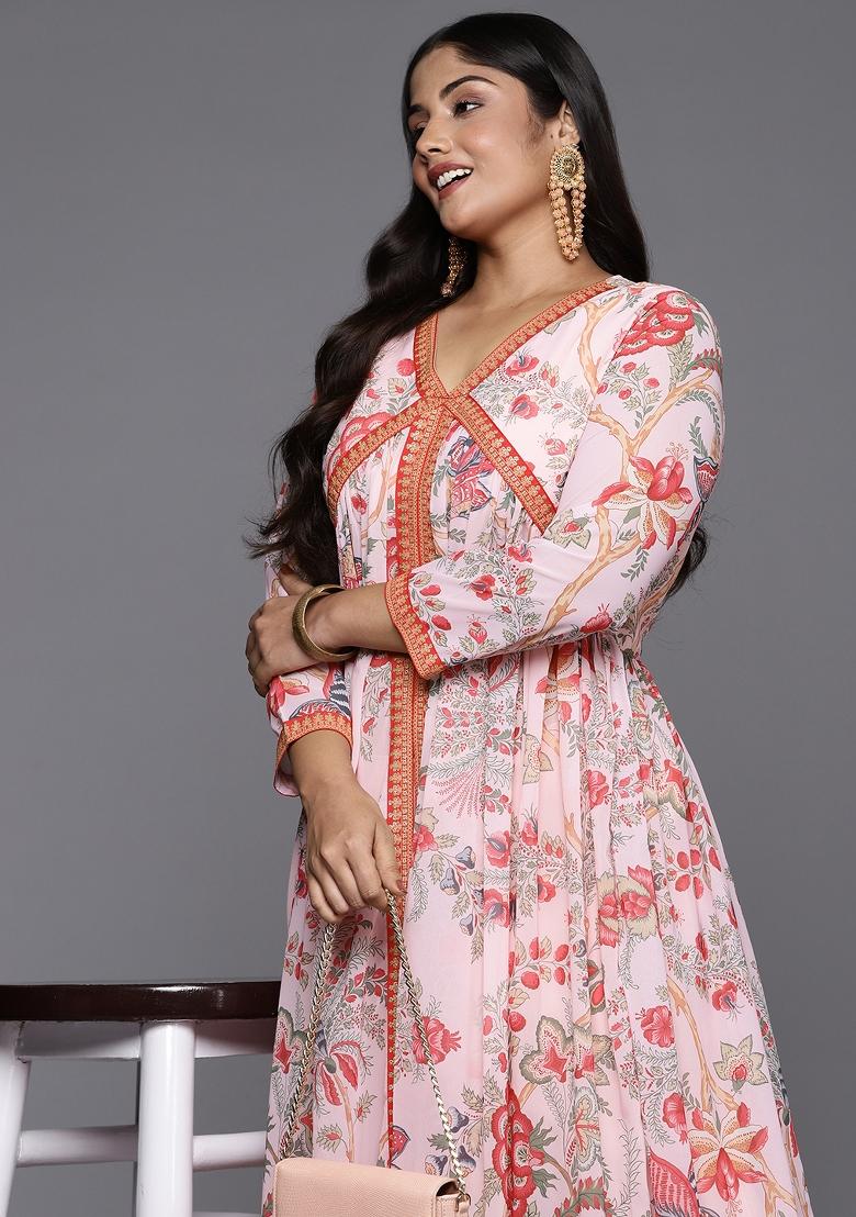 Pink Abstract Print Georgette Salwar Kameez