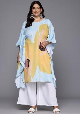 Blue Abstract Print Crepe Salwar Kameez