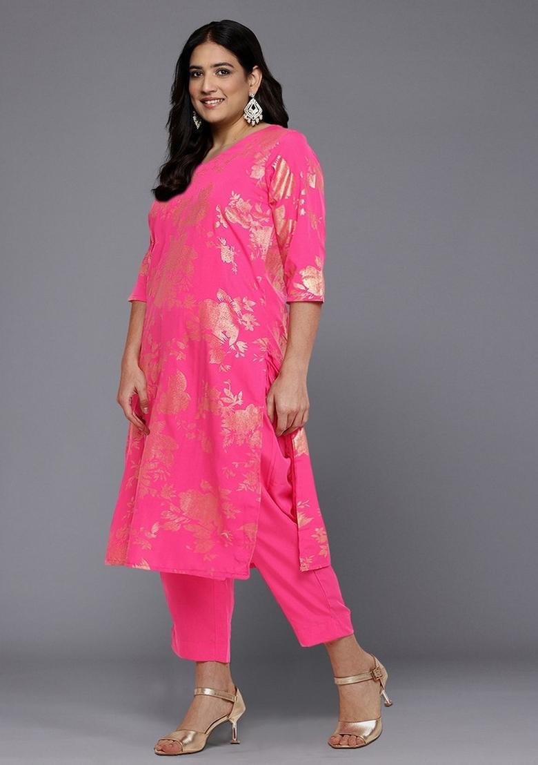 Pink Abstract Print Crepe Salwar Kameez With Dupatta