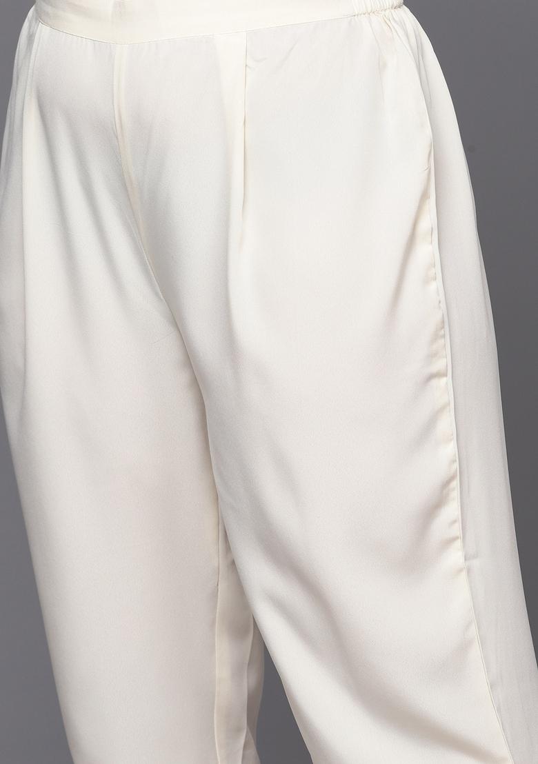 Off White Abstract Print Crepe Salwar Kameez With Dupatta