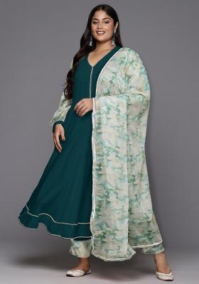 Green Abstract Print Crepe Salwar Kameez With Dupatta