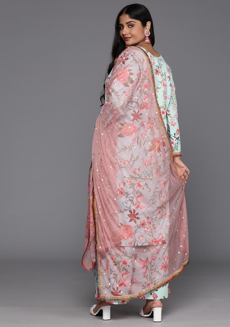 Multi Abstract Print Crepe Salwar Kameez With Dupatta