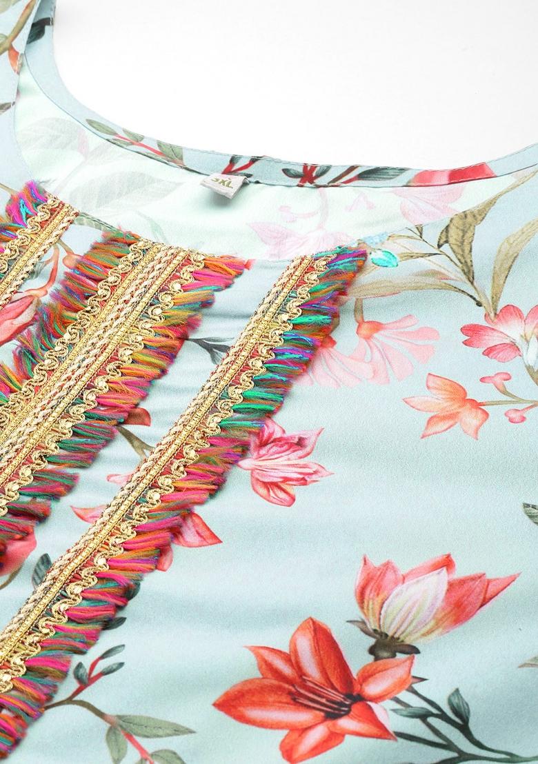 Multi Abstract Print Crepe Salwar Kameez With Dupatta