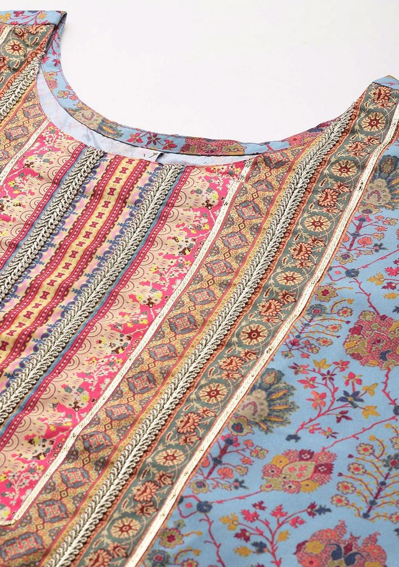 Multi Abstract Print Crepe Salwar Kameez With Dupatta