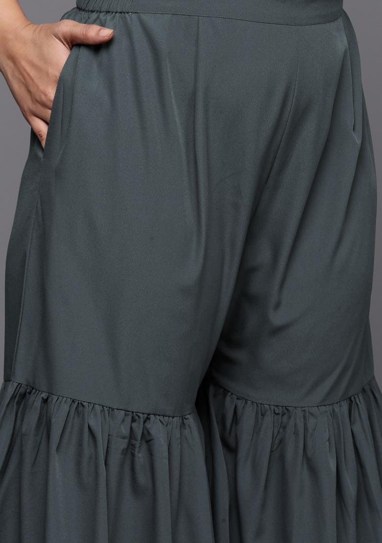 Grey Abstract Print Chiffon Salwar Kameez With Dupatta