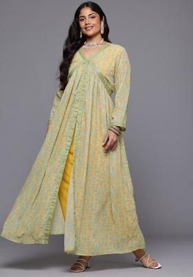 Mustard Yellow Abstract Print Georgette Salwar Kameez