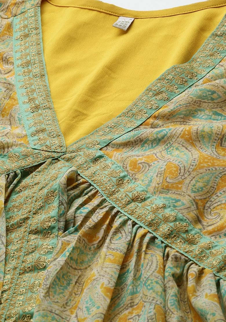 Mustard Yellow Abstract Print Georgette Salwar Kameez