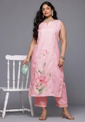 Pink Abstract Print Cotton Salwar Kameez